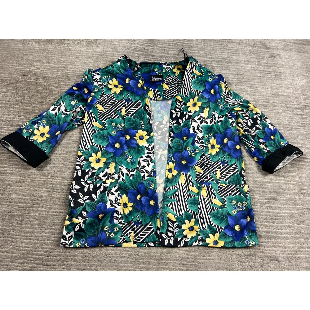 Whirlaway Frocks Cardigan Womens OS Blue Tropical Floral Open Front 3/4 Sleeve